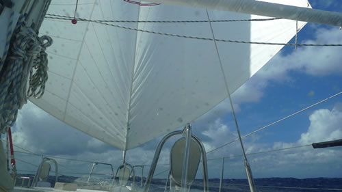 foot of reefed Simbo Rig in 30kts mid Atlantic